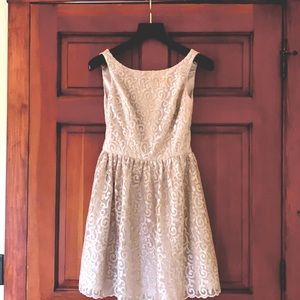 Aqua Dresses- Bloomingdales - Beige Sparkly Open Back Flare Dress - Size 6